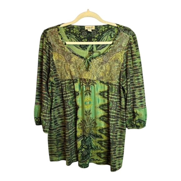One World Blouse Women's Size Large Lace Floral Paisley Green - Picture 1 of 4